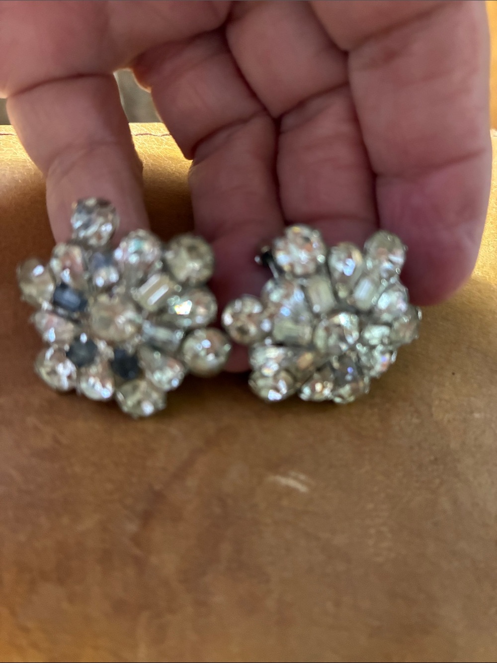 1950s large rhinestone prong set Crystal Cluster Clip-On Earrings - Sparkle
